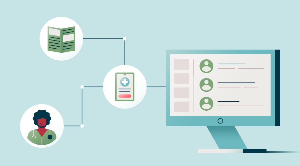 Clinical trial patient recruitment sources streaming into a database on a computer screen