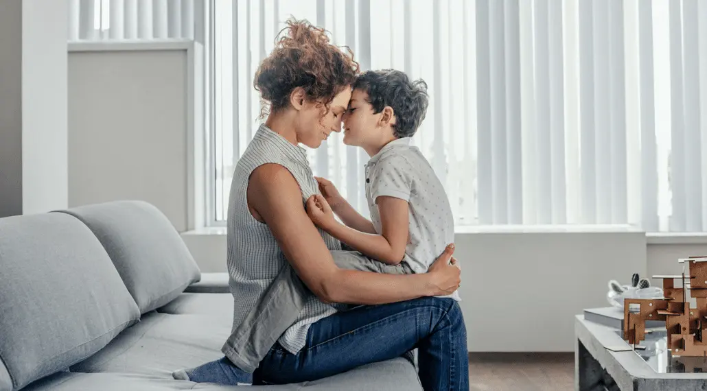 Mother and child embracing