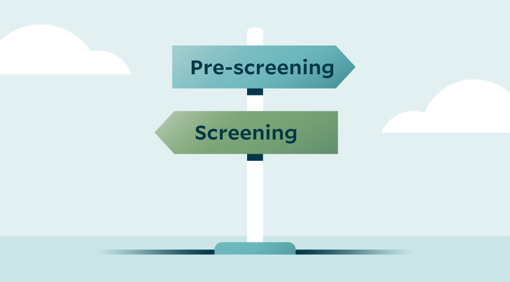 Two signs; one says pre-screening and the other says screening