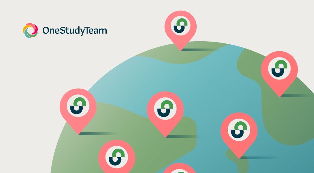 Globe indicating all the countries where OneStudyTeam is available for use